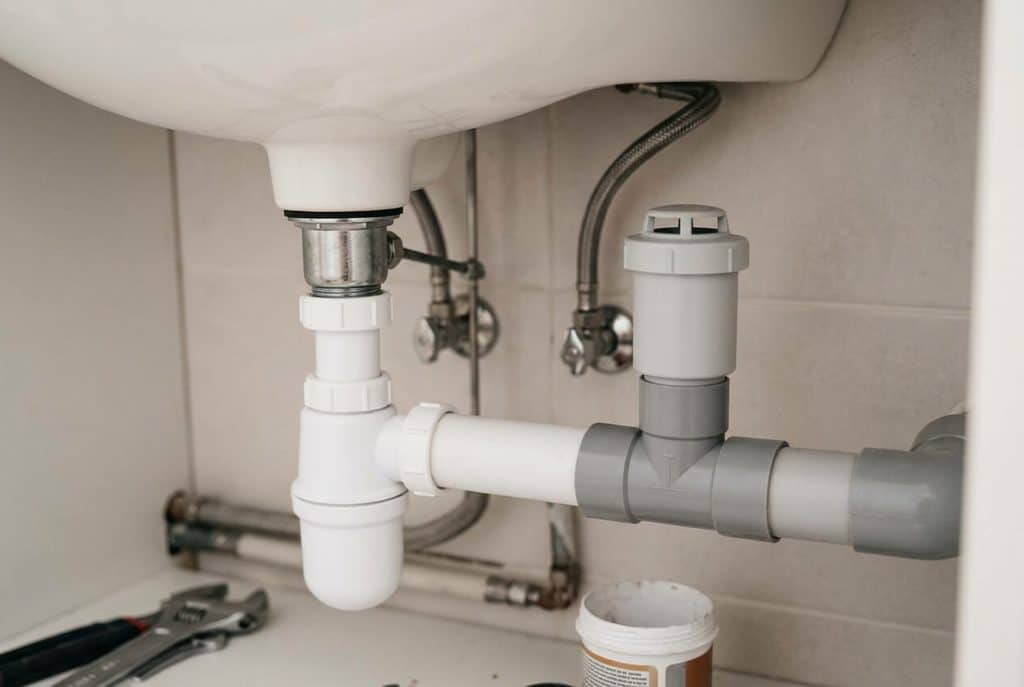 Clapet équilibreur de pression installé sur le tuyau d'évacuation sous le lavabo pour stopper le désiphonage.