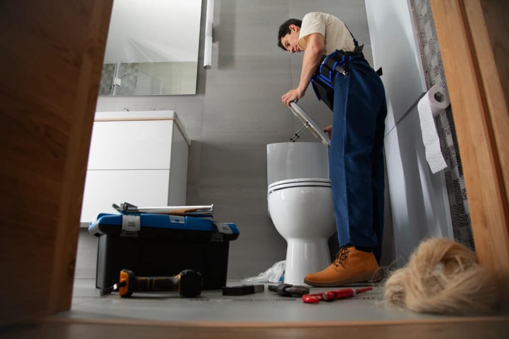 Personne n'arrivant pas à déboucher ses toilettes bouchées, cherchant une solution de dernier recours.
