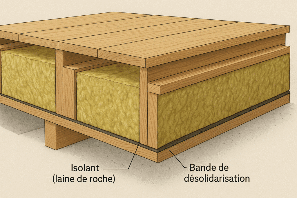 Isolation phonique d'un plancher bois entre solives : la méthode efficace 2