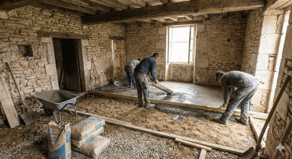 Faire une dalle sur terre battue dans une maison ancienne