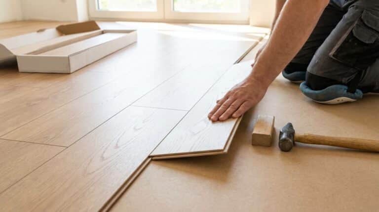 Accueil 2 Pose de lames de parquet stratifié clipsables directement sur un ancien sol en linoléum propre et plat