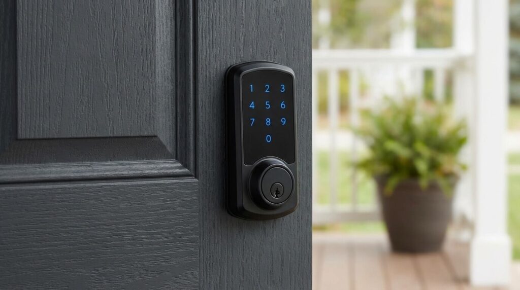 une serrure à code installée sur une porte.