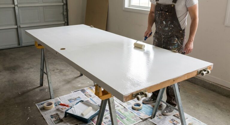 Accueil 2 Application d'une peinture acrylique au rouleau laqueur sur une porte de placard coulissante dégondée