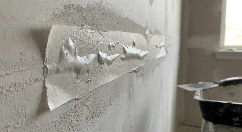 Apparition de cloques et de bulles d'air sous une bande à joint de plâtre mal serrée lors de la pose