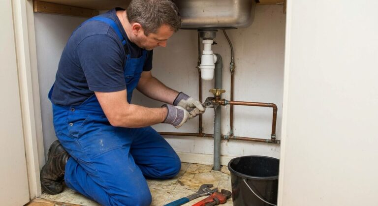 Plombier démontant un robinet autoperceur fuyant sur un tuyau en cuivre