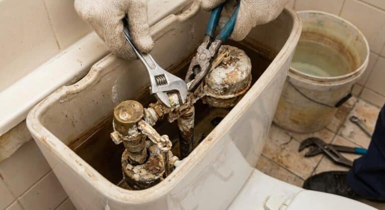 Démontage d'un robinet flotteur de chasse d'eau fortement entartré pour augmenter le débit