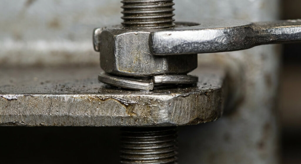 Gros plan sur l'installation d'une rondelle Grower pour sécuriser un montage soumis aux vibrations.