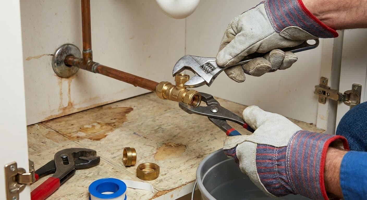 Travaux de plomberie sous un évier