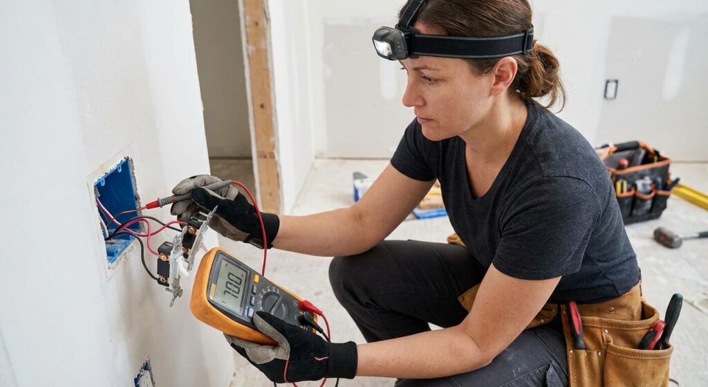 Utilisation d'un multimètre pour tester la continuité du courant dans un circuit d'éclairage domestique