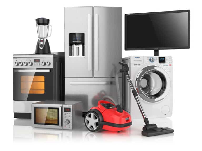 Set of household kitchen appliances, isolated on white backgroun