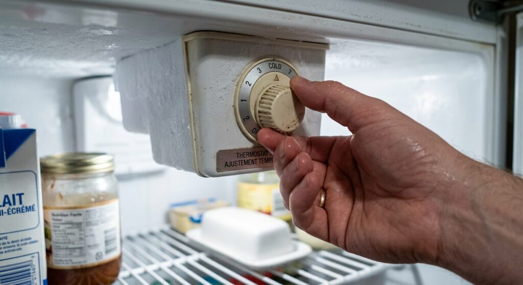 Mon congélateur est à moins 30, quels risques ? 3 Réglage mécanique du bouton du thermostat intérieur d'un appareil de froid.