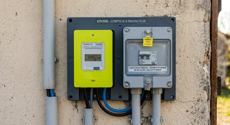 Accueil 1 Le boîtier de coupe-circuit principal scellé situé à côté du compteur électrique.