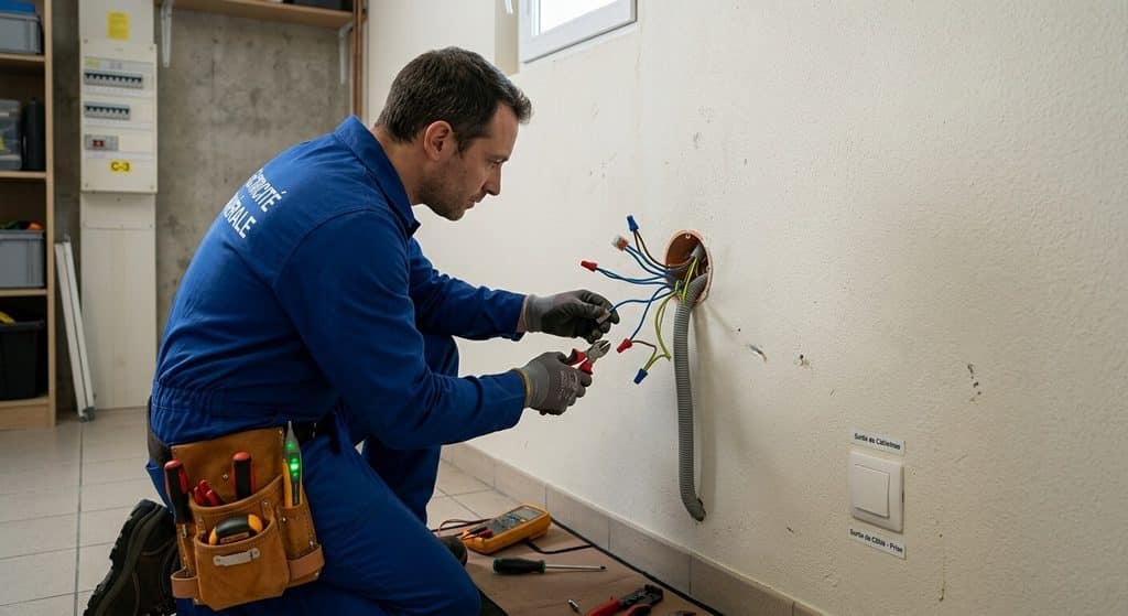 Comment débrancher un four encastrable en toute sécurité 3 Déconnexion sécurisée des fils électriques sur une sortie de câble murale après coupure au disjoncteur.