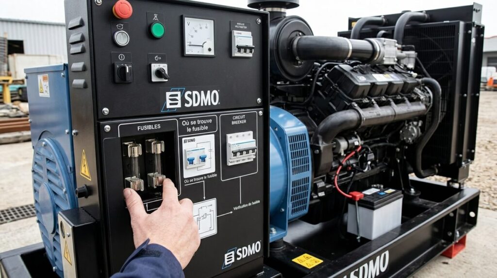 Où se trouve le fusible sur un groupe électrogène SDMO ? 3