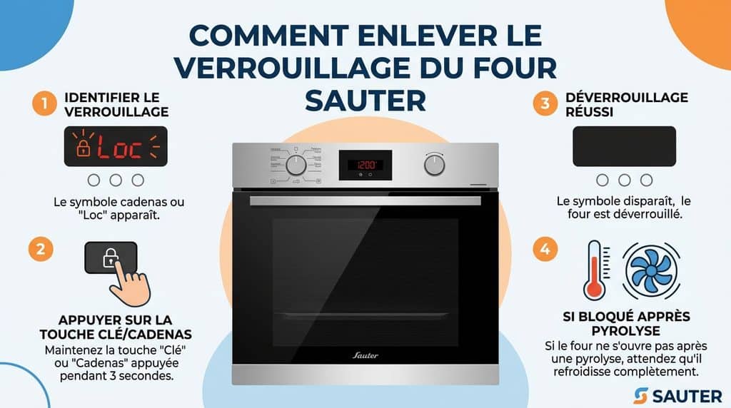 Comment enlever le verrouillage du four Sauter : sécurité enfant ou porte bloquée après pyrolyse 3
