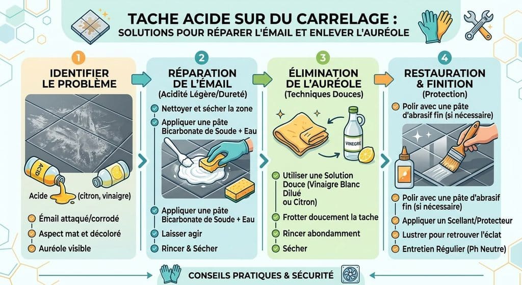 Tache acide sur carrelage : comment agir en urgence et atténuer une trace déjà installée 3