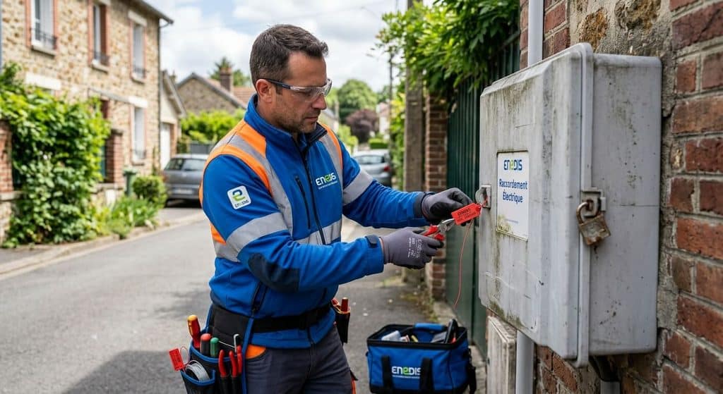 Plomb du compteur EDF cassé : que faire ? 3 Agent Enedis procédant au remplacement d'un scellé de sécurité sur un coffret électrique.